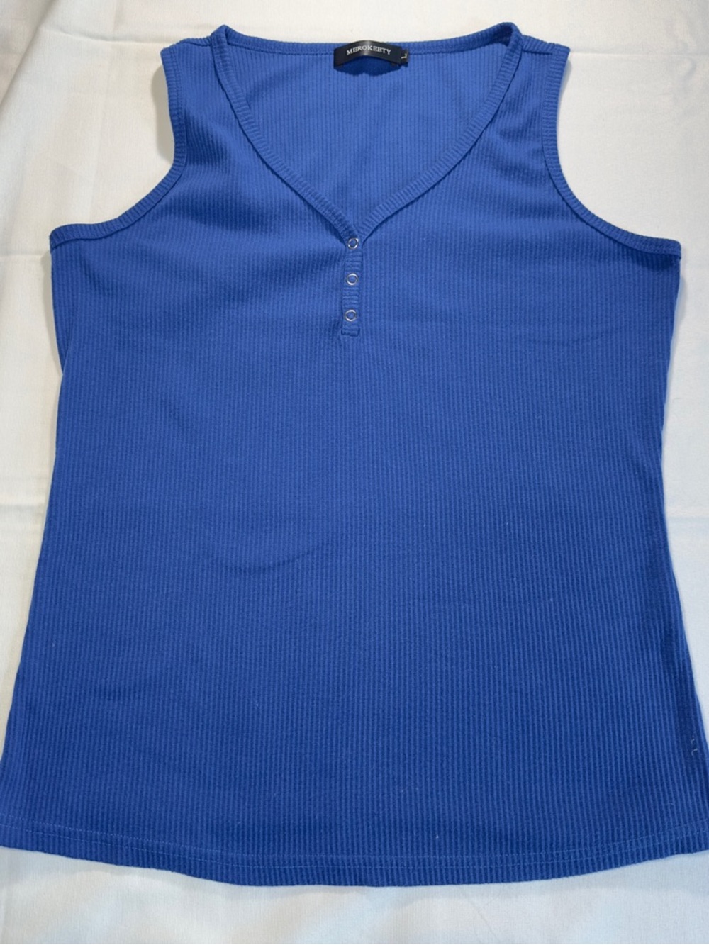 Merokeety Ribbed V-Neck Tank Top with Snap Buttons in Royal Blue Women’s Size L